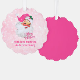 Vintage Pink Santa Christmas Ornament Karte