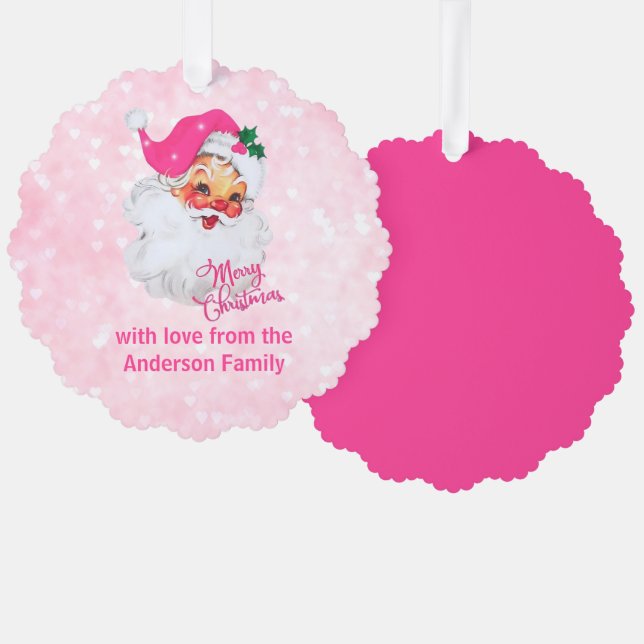 Vintage Pink Santa Christmas Ornament Karte (Vorderseite/Rückseite)
