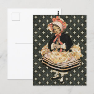 Vintage Pink Schwarz Gold Mädchen Kunst Postkart Postkarte