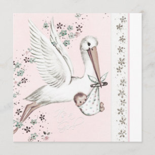 Vintage Pink Stork Baby Girl Einladungen zur Babyp