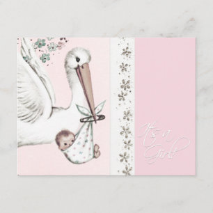 Vintage Pink Stork Baby Girl Einladungen zur Babyp