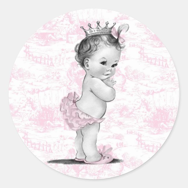 Vintage Pink Toile Baby Shower Stickers (Vorderseite)