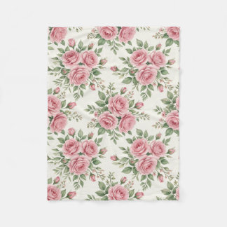 Vintage Pink Watercolor Roses Floral Seamless Fleecedecke
