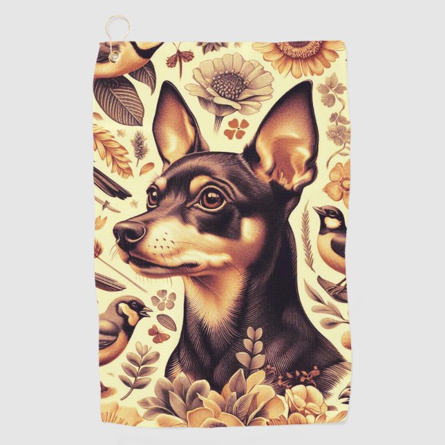 Vintage Pinscher Illustration Golfhandtuch (Vorderseite)