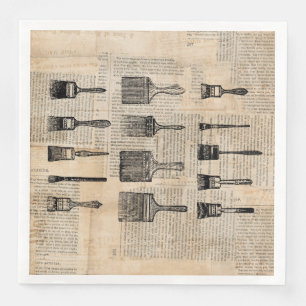 Vintage Pinsel Paint Brush Zeitung Print Serviette
