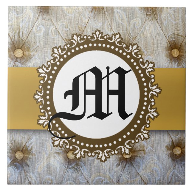 Vintage Pintuckgewebe, Monogramm-Anzeigetafel Fliese (Vorderseite)