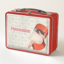 Vintage Pinup Girl in Hhatbox rotes graues Herz ni