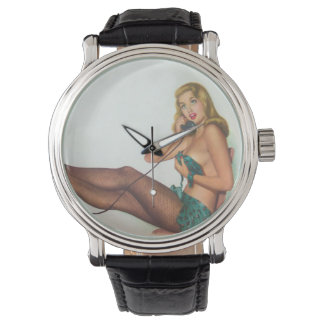 Vintage Pinup Girl Originale Farbe 4 Armbanduhr