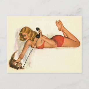 Vintage Pinup Girl Originale Färbung 20 Postkarte