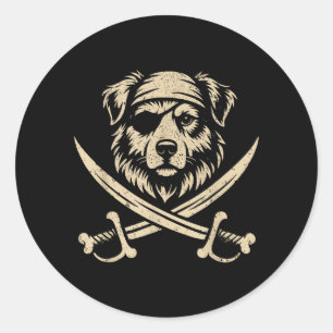 Vintage-Pirat-Australian Shepherd-Kreuzknochen Runder Aufkleber