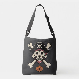 Vintage-Pirat-Hund-Halloween-Totenkopf-Kreuzknoche Tragetaschen Mit Langen Trägern