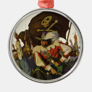 Vintage Pirate Life Wyeth-Illustration Silbernes Ornament