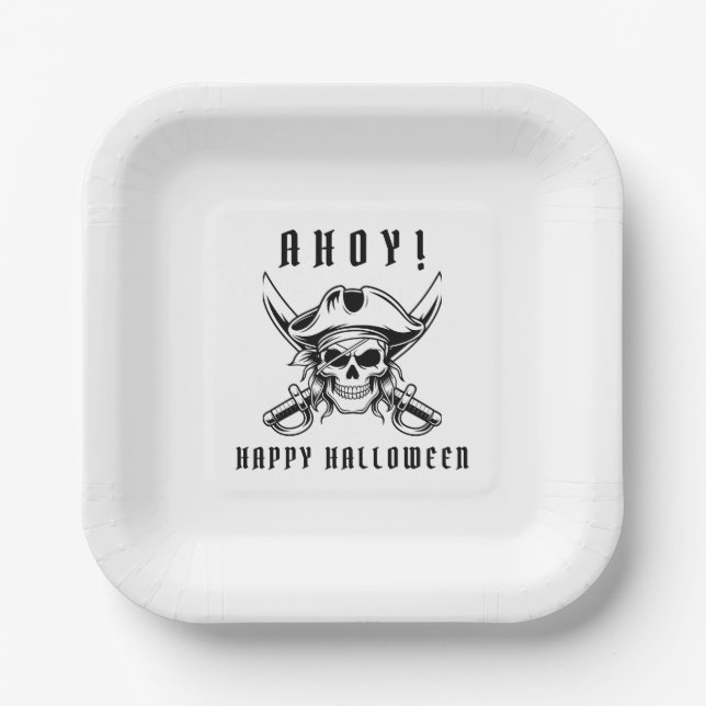 Vintage Pirate Skull Halloween Pappteller (Vorderseite)