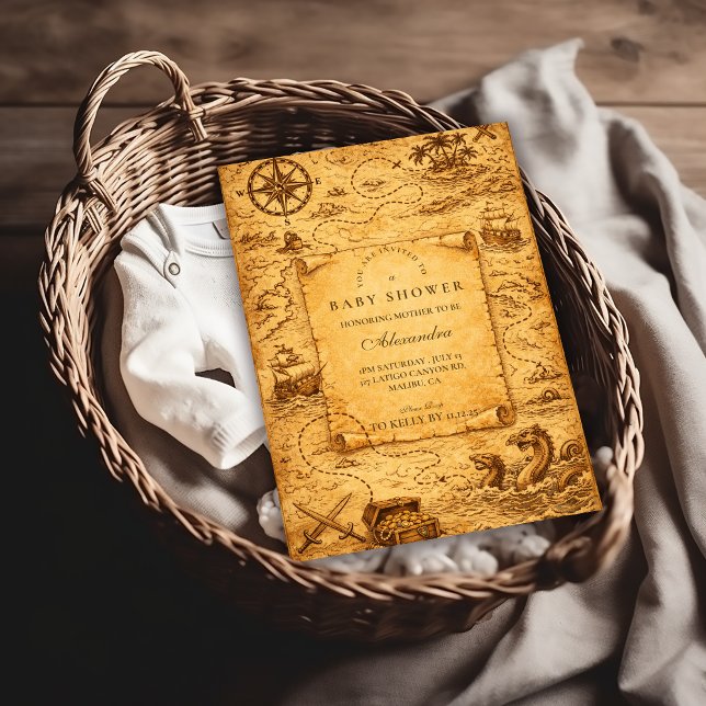 Vintage Pirate Treasure Map Baby Shower Einladung (Von Creator hochgeladen)
