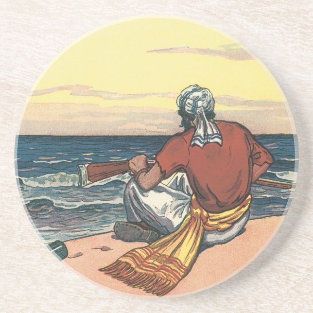 Vintage Piraten auf einer veralteten Insel Sandstein Untersetzer (Vorne)