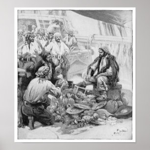 Vintage Piraten, die ihre Schätze zählen und viel Poster