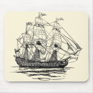 Vintage-Piraten-Galleone, Skizze eines 74-Kanonen- Mousepad