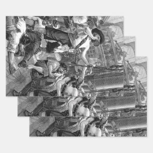 Vintage Piraten kämpfen und trinken auf dem Schiff Geschenkpapier Set