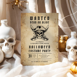 Vintage-Piraten-Schädel-Halloween-Kostüm-Party Einladung