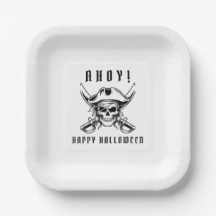 Vintage-Piraten-Schädel-Halloween Pappteller