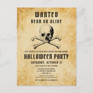 Vintage-Piraten-Schädel und Knochen-Halloween Einladungspostkarte