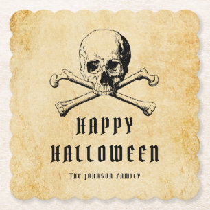 Vintage-Piraten-Schädel und Knochen Halloween Untersetzer