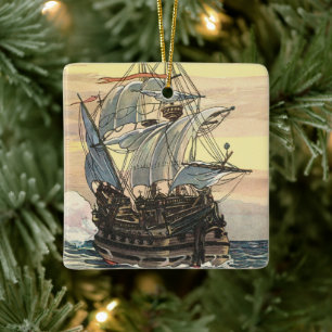 Vintage-Piraten-Schiff, Galleone segeln auf dem Oz Keramikornament