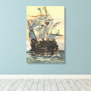 Vintage-Piraten-Schiff, Galleone segeln auf dem Oz Leinwanddruck
