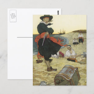 Vintage Piraten, William Kidd Burying Treasure Postkarte