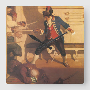 Vintage-Piratencaptain, Schwertkampf von NC Wyeth Quadratische Wanduhr