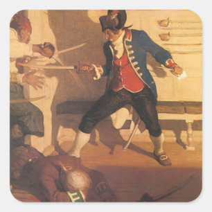 Vintage-Piratencaptain, Schwertkampf von NC Wyeth Quadratischer Aufkleber