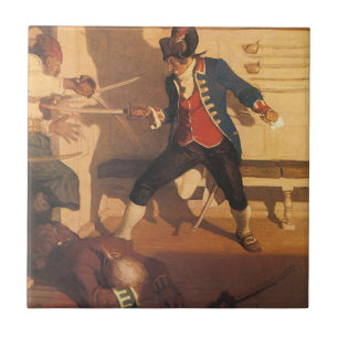 Vintage-Piratenchef, Schwertkampf von NC Wyeth Fliese