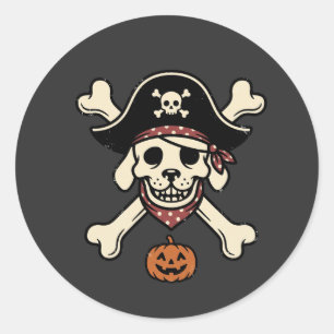 Vintage Piratenhund Halloween-Totenkopf und gekreu Runder Aufkleber