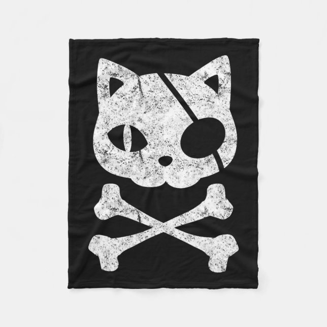 Vintage Piratenkatze Katzenkätzchen Halloween Skul Fleecedecke (Vorderseite)