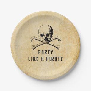 Vintage-Piratenparty-Totenkopf und Knochen Hallowe Pappteller