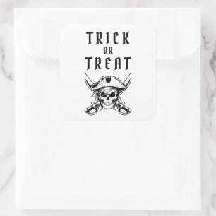 Vintage-Piratenschädel-Süßes-oder-Saures-Halloween Quadratischer Aufkleber