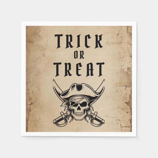 Vintage-Piratenschädel-Süßes-oder-Saures-Halloween Serviette (Vorderseite)