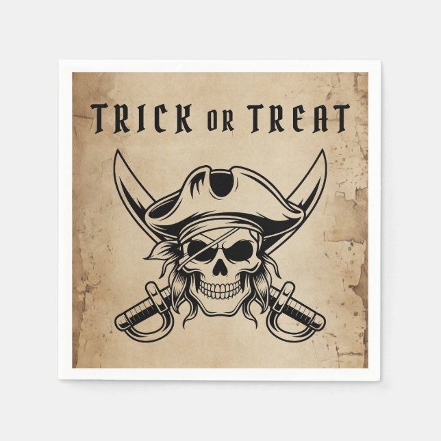 Vintage-Piratenschädel-Süßes-oder-Saures-Halloween Serviette (Vorderseite)