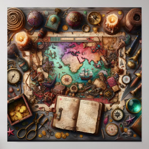 Vintage-Piratenschatzkarte-Explorerposter-Druck Poster
