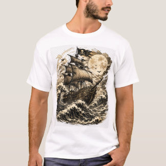 Vintage Piratenschiff Ozeanwelle Grafik Herren T-S T-Shirt