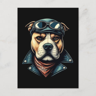 Vintage-Pitbull-Biker Postkarte