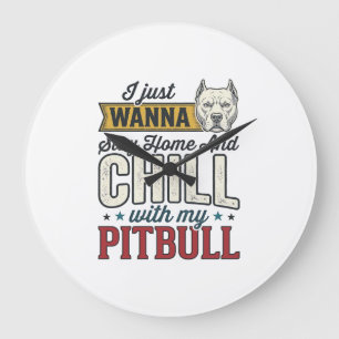 Vintage Pitbull Bleib Zu Hause Und Chill Hundelieb Große Wanduhr