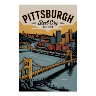 Vintage Pittsburgh Pennsylvania Steel City Retro Poster