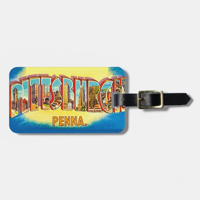 Vintage Pittsburgh Postcard Luggage Tag Gepäckanhänger (Vorderseite horizontal)