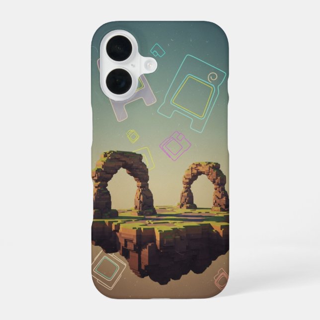 Vintage-Pixel-Arcade-Fantasieplateau iPhone 16 Hülle (Rückseite)