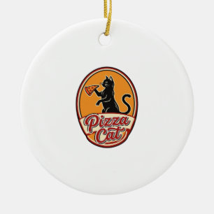 Vintage-Pizza-Katze Retro Lustiges Katzenliebhaber Keramik Ornament