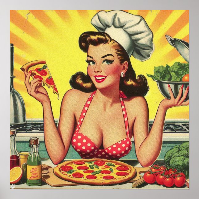 Vintage-Pizzamädchen Poster (Vorne)