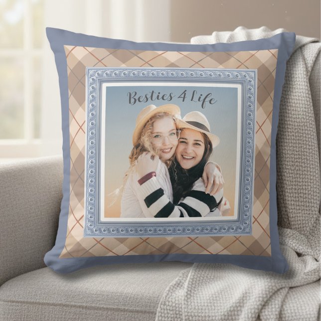 Vintage Plaid Besties Best Friend Photo Kissen (The ultimate BFF gift for the one who’s been there through it all)