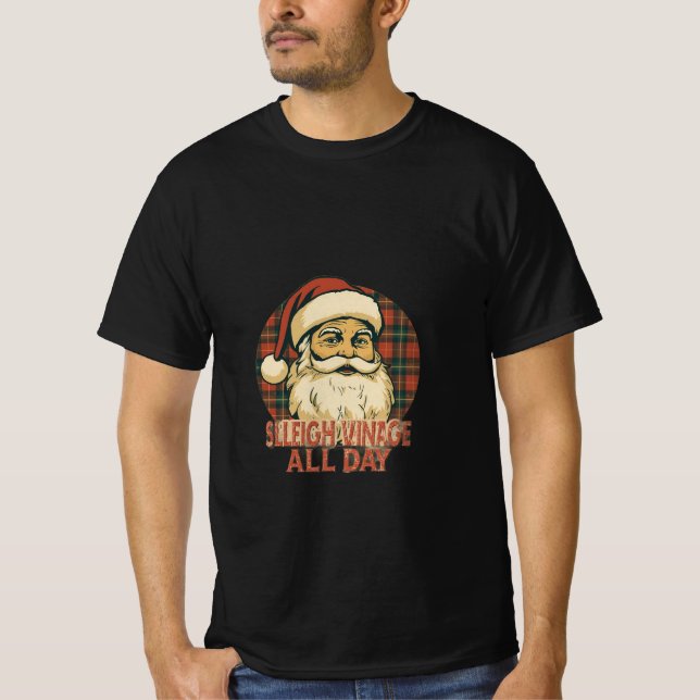 Vintage Plaid Santa Christmas T-Shirt (Vorderseite)