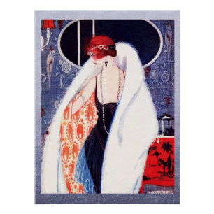 Vintage Plakat einer Dame im Art Deco Stil aus den Poster